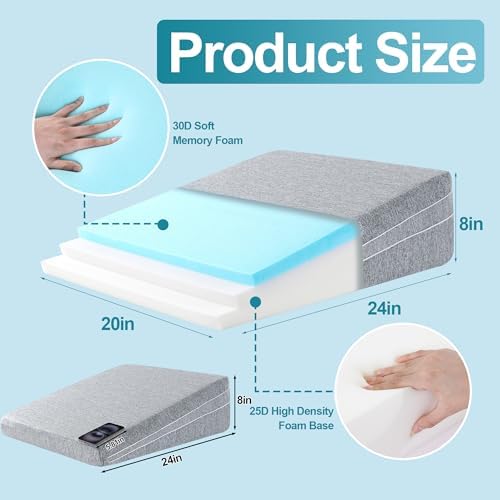 ROYALAY Adjustable Bed Wedge Pillow for Sleeping, Triangle Incline Wedge Pillow for Back Reduce Pressure, Memory Foam Pillow for Post Surgery, Back Support, Leg Elevation, Gerd Acid Reflux, Snoring