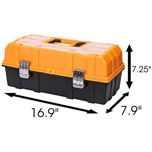 BIG RED ATRJH-3430B Torin 17" Plastic 3-Layer Multi-Function Storage Tool Box with Tray and Dividers, Black/Orange