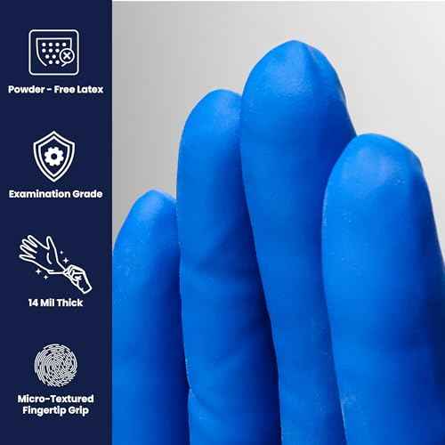 Adenna HERO Disposable Latex Gloves - 14 Mil, NFPA-Approved Heavy Duty Glove with 12" Extended Cuff & Micro-Textured Grip, Exam Grade, Powder Free, Pack of 50, X-Large, Blue