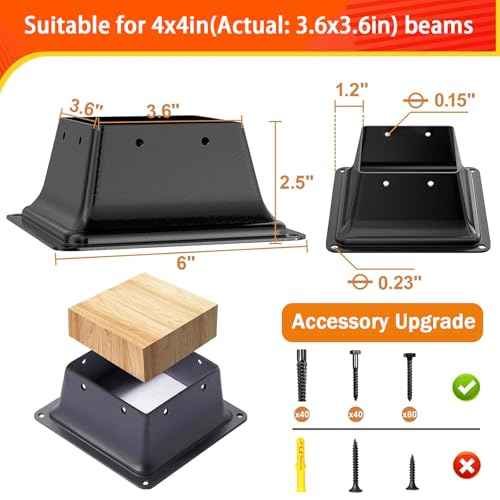 4x4 Post Base 10Pcs, Internal 3.6"x3.6" Heavy Duty Powder-Coated Steel Post Bracket Fit for Standard Wood Post Anchor, Decking Post Base for Deck Porch Handrail Railing Support