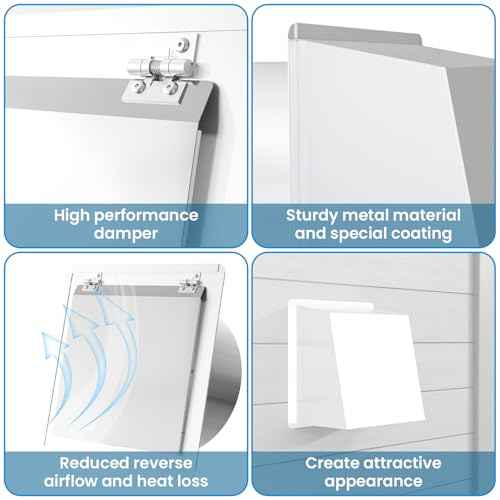 6" Metal Hooded Wall Vent with Screen and Damper, Exhaust Vent Cover Outside, Exterior Vent Cover for Dryer Vent Kitchen Range Hood Outdoor Air Exhaust (6 Inch-White)