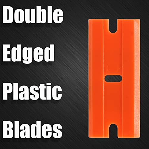 100pcs Plastic Razor Blades, Double Edged Plastic Scraper Blades Replacement for Plastic Razor Scraper Tool for Decals, Adhesive Labels, Stickers Removing Cleaning