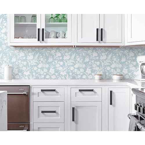 Blue White Wallpaper Peel and Stick Flower Leaf Contact Paper for Bedroom Bathroom Cabinets and Drawers Apartment Temporary Self Adhesive Removable Waterproof Boho Decorative Vinyl 17.3"x118"