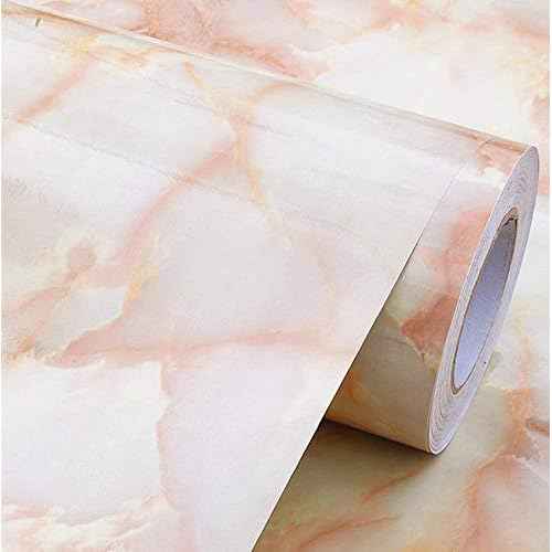 Redodeco White Pink Jade Marble Look Paper Granite Effect Peel Stick Vinyl Counter Top Adhesive Paper Wallpaper Cabinet Dresser Drawer Door Wardrobe Stickers 15.8inch by 79inch