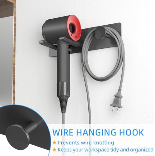Self Adhesive Hair Dryer Holder Wall Mounted-Bathroom Hair Blow Dryer Rack Organizer Compatible with Supersonic Hair Dryers, Matte Black