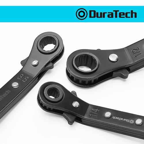 DURATECH 1/4 Inch x5/16 Inch Double Offset Box End Reversible Ratcheting Wrench, SAE, Heavy-duty, Matte Chrome Plated, Ratchet Spanner Crooked for Narrow Spaces