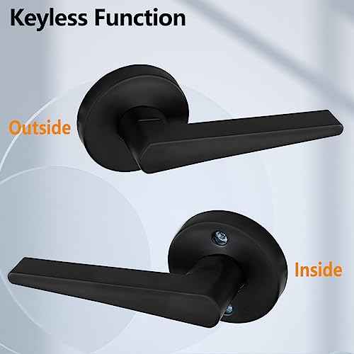 Solid Door Lever Handle with Key-Less for Hall & Closet Door Passage Round Non-Locking Lever Set - Matte Black, MD8820-DB-PS-5P