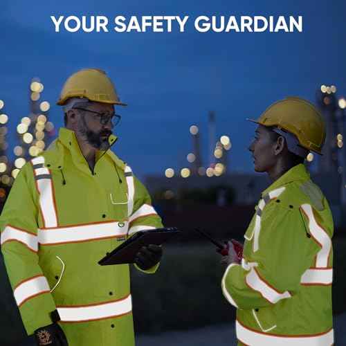 TICONN Reflective Rain Coat, Waterproof Hi Vis Safety Rain Jacket, Heavy Duty ANSI Class 3 High Visibility Trench Coat