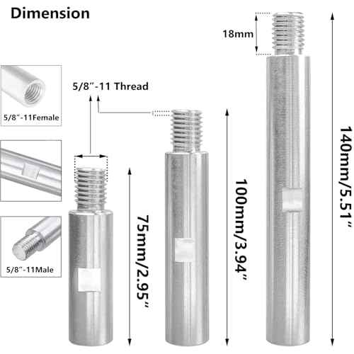 ?????????????? 5/8"-11 Thread Rotary Extension Shaft Set for Rotary Polisher Car Polisher Polishing Pads Backing Plate Electric Polisher 3pcs Angle Grinder Extension Connecting Rod