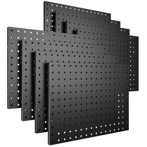 Peg Board, 8 Pack Metal Pegboard Panels Black Pegboards Wall Organizer, Tools Storage System for Workbench, Garage Organizer, Office Wall Organization, Craft Room,