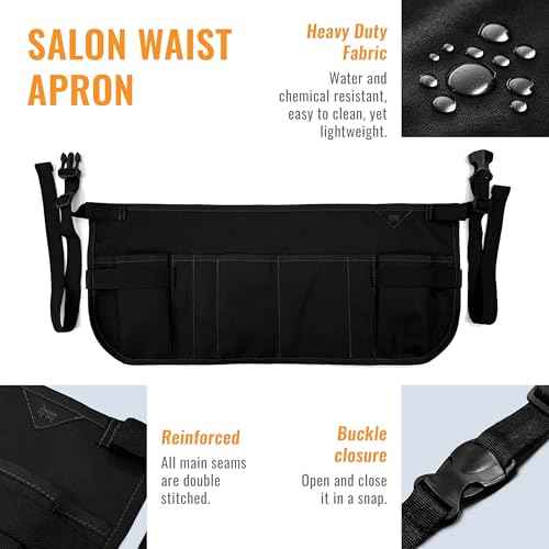 Under NY Sky Salon Waist Apron - 9 Pockets, 3 Loops, Oxford Canvas - Hair Cut Holster for Tool Storage, Shears, Brush, Trimmer - Belt Pouch - Hair Stylist, Makeup Artist, Barber, Cosmetology - Black