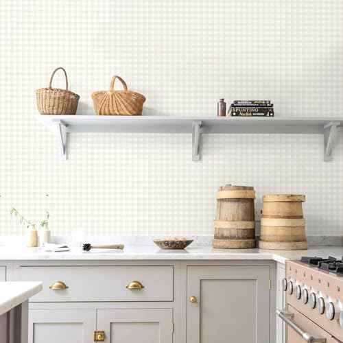 Cohoo Home Plaid Wallpaper Peel and Stick Wallpaper Boho Plaid Contact Paper for Cabinets Drawers Gingham Checkered Neutral Contact Paper Self Adhesive Removable Bathroom Waterproof 17.3inW 78.7inL