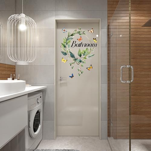 2 Pcs Bathroom Toilet WC Sign Door Stickers Washroom Wall Decals Peel and Stick Removable DIY Beautiful Flower Wash Room Door Decor (Bathroom)