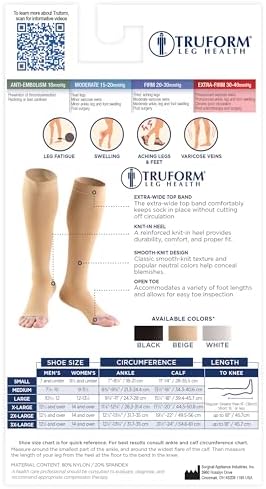 Truform Short Length 30-40 mmHg Compression Stockings for Men and Women, Reduced Length, Open Toe, Beige, X-Large