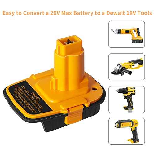 Battery Adapter DM18D with USB,Compatible with Dewalt 18V Tools.Convert for DeWalt 20V & for Milwaukee M18 Lithium Battery to NiCad & NiMh Battery Tools
