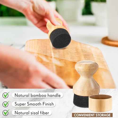 Pickmesh 2 Pcs Cutting Board Oil Wax Applicator with Bamboo Lid Oil Applicators for Wood Cutting Board Butcher Block Conditioner Sponge Brush for Wooden Spatula, Spoon, Worktops and Utensil Care