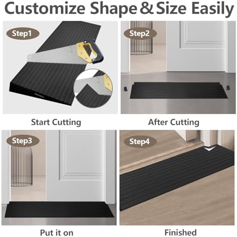 Threshold Ramp for Doorways 1.2" Rise- Odorless Indoor Entry Ramp- Non-Slip& Cuttable Handicap Ramp for Wheelchairs, Robot Vacuum Cleaners, Scooters, Strollers- Black- 1.2″Rise (31.5″×7.1″)
