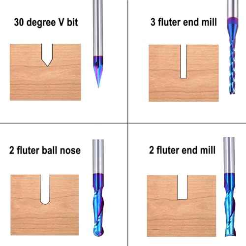 5PCS CNC Router Bits Set 1/4 inch Shank Spiral Carbide End Mill Multipurpose Router Bits for Engraving Sign Making Grooving Slots and Mortises