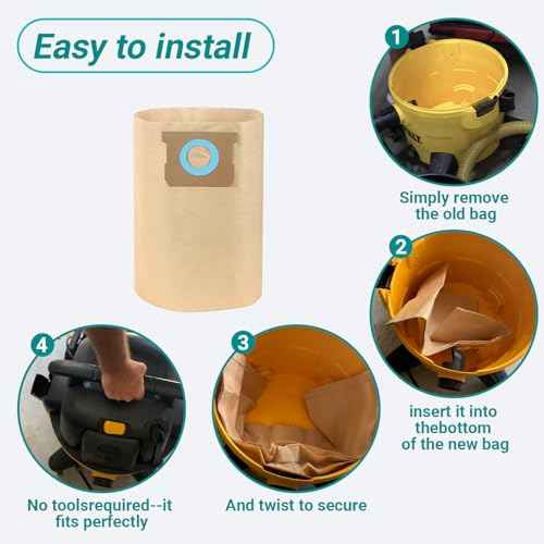 10-Pack DXVA19-4101 Shop Vac Bags for DEWALT 6 8 9 10 Gallon Vacuum Bags for DXV06P, DXV09P, DXV09PA, DXV10P, DXV10PL, DXV10S, DXV10SA, DXV10SB, Wet/Dry Vacuum Accessories