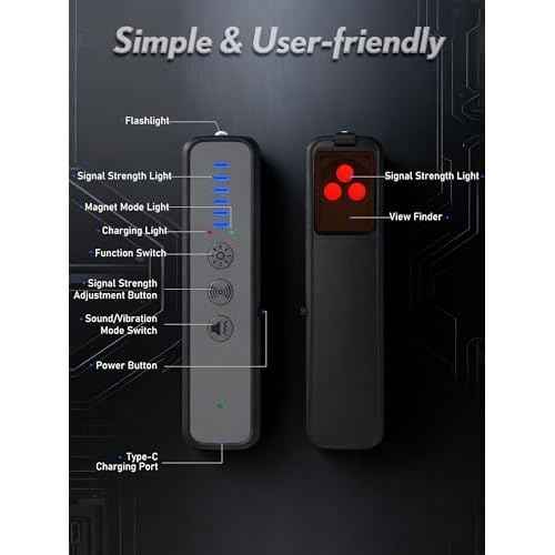 Calpol Hidden Camera Detector - AI-Powered Anti-Spy Device, GPS Tracker & Bug Detector, Portable RF Signal Scanner for Hotels, Travel, Home & Office with LED (Black)