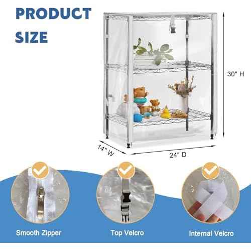 PVC Waterproof 3 Shelf Wire Rack for Wire Shelf Cover - 24" W x 14" D x 30" H - Protects from Dust and Debris - Only Cover (Transparent)
