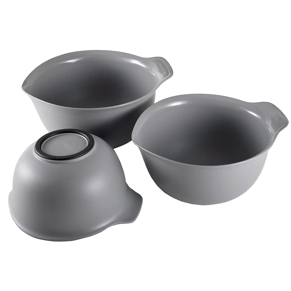 KitchenAid Universal Nesting Plastic Mixing Bowls, Set Of 3, 2.5 quart, 3.5 quart, 4.5 quart, Non Slip Base with Easy Pour Spout to Reduce Mess, Dishwasher Safe, Gray