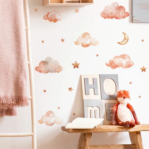 Dreamy Clouds Stars Moon Wall Stickers, sacinora DIY Art Wall Decals Removable Vinyl Peel and Stick for Kids Baby Nursery Living Room Bedroom Children's Room Playroom Home Decorations