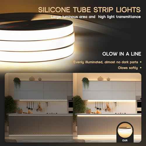 LED Strip Lights Warm White 3000K,32.8ft 110-120V Neon Rope Lights,Flexible Silicone Outdoor Waterproof Neon Strip Lights for Bedroom,Mirror,Kitchen Cabinet, Living Room,Halloween Decor