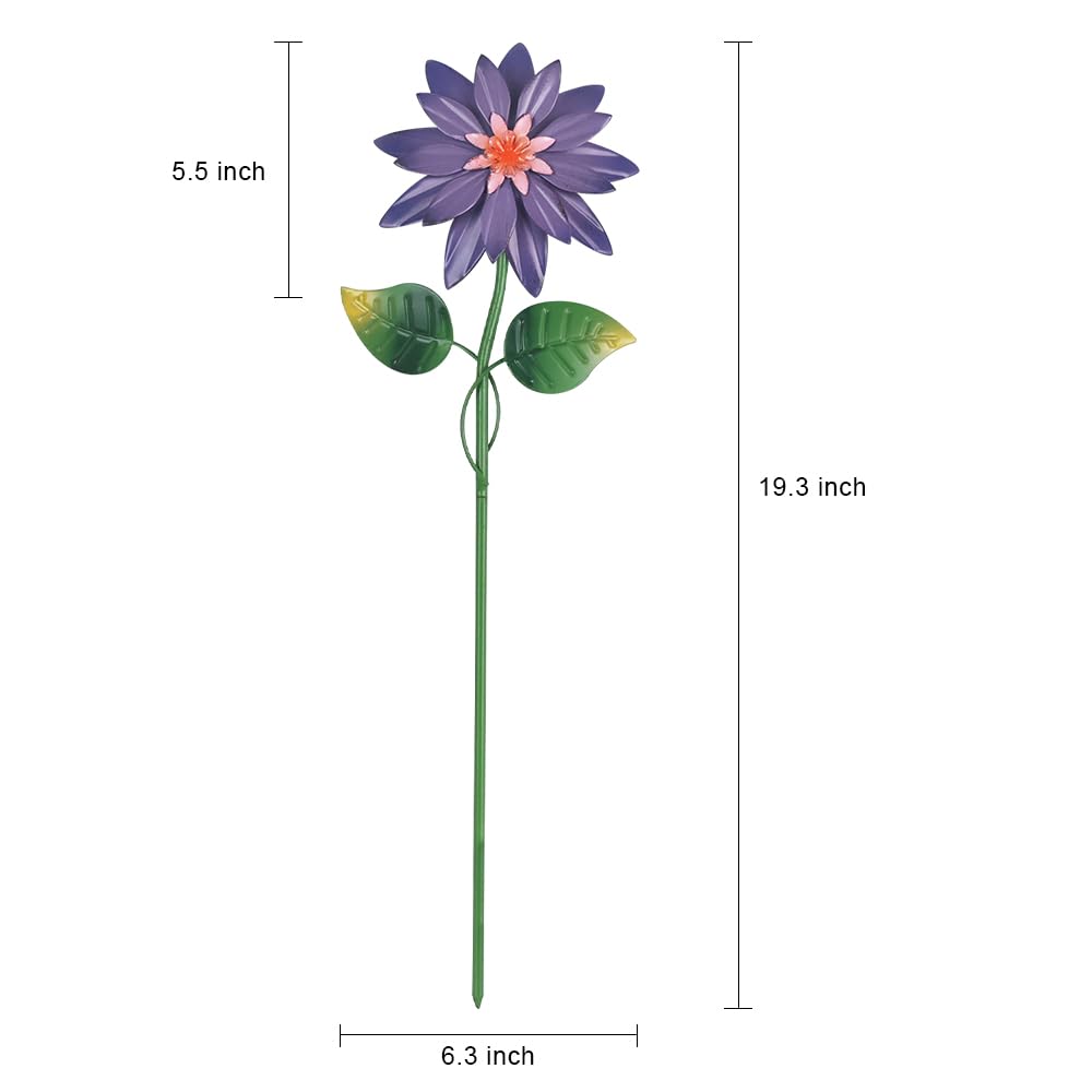 hogardeck Metal Flower Decorative Garden Stakes,4 Pcs 19" Outdoor Garden Decor with Shaking Flower Head Yard Stakes, Yard Art Spring Decorations for Patio Lawn (Pink & Yellow & Purple & Orange)