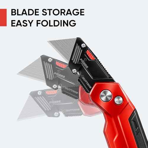 STEELITE Utility Knife Folding, Box Cutter Heavy Duty Metal, Quick Open Botton Lock Razor Knife for Cartons, Rapes, Leather and Cardboard, Blades Storage Design with 10 Extra Blade, Red