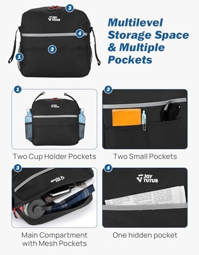JOYTUTUS Wheelchair Backpack, Wheelchair Bag with Cup Holder, Wheelchair Accessories Bag with Reflective Stripe and Shoulder Strap for Rollator Wheelchair (11 * 11 * 3.74 in)