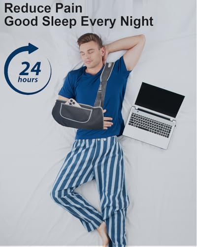 Arm Sling, Upgraded Straps, Ultimate Comfort, Convenient Pocket, Arm Sling Shoulder Immobilizer for Shoulder Injury, Elbow Injury, Wrist Injury, Fractured Bones, Rotator Cuff Support (L,Black & Grey)
