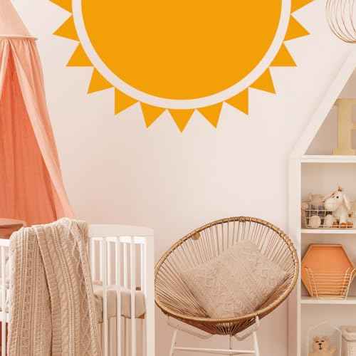 Bohemian Half Sun Wall Decal, Vinyl, Waterproof, Irregular Shape, Bohemian Style, Indoor Decoration, 30.07x15.74 inches, Unisex