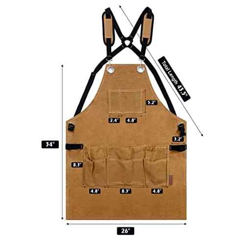 Woodworking Tool Apron, 22 OZ Waxed Canvas Durable Heavy Duty Work Shop Apron, Adjustable to Size S to XXL