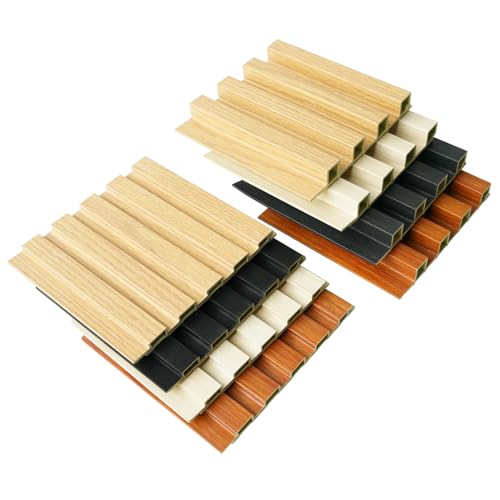 8-Pack WPC Wall Panels Sample, 3D Slat Wall Panel Acoustic Wall Paneling for Interior Wall Decor TV Background Kitchen Bedroom