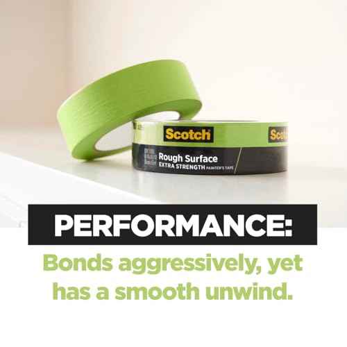 Scotch Rough Surface Painter's Tape 2060-24AR-BK, 0.94 in x 60.1 yd (24mm x 55m), Green, 9 Rolls Contractor Pack, Clean Removal, No Residue, Textured & Hard-to-Stick Surfaces
