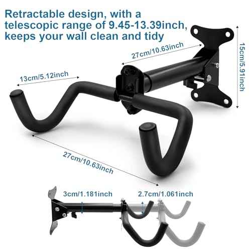 2 Pack Bike Wall Mount, Adjustable Bike Hanger, Garage Bike Rack, Horizontal Bike Hook, Bicycle Holder, Heavy Duty Bike Rack Hook Holder for Road Bikes, Mountain Bikes, Hybrid Bikes