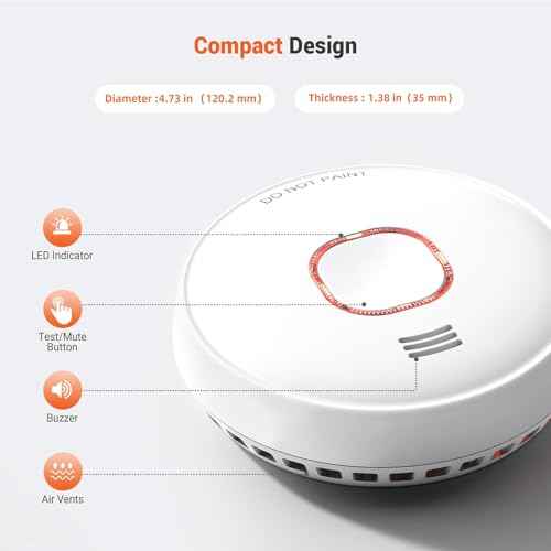 Jemay Smoke Detector, 10 Year Life Fire Alarms Smoke Detectors with Advanced Photoelectric Technology, Battery Operated Smoke Fire Alarm with LED Indicator & Silence Button, 2 Packs