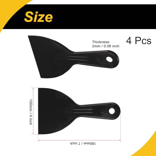 4 Pcs Putty Scraper 4" ABS Plastic Spatula Drywall Patch Repair Spreader Wall Covering Smoother Black