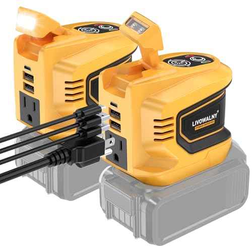 2 Packs Power Inverter Compatible With Dewalt 20V, LIVOWALNY Real 200W Battery Inverter 20V to 110V Power Adapter Charger Adapter Power Station Power Supply 2 USB & 1 Type-C & 1 AC Outlet (No Battery)