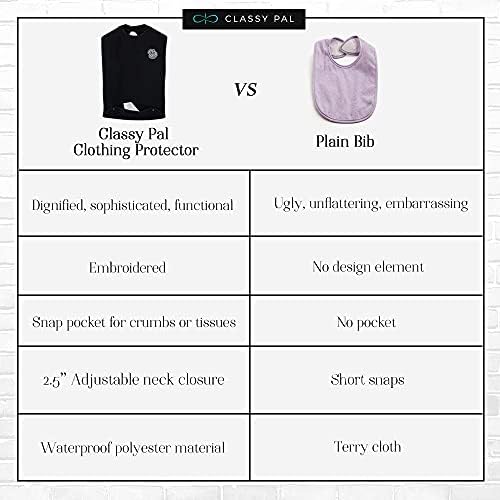 Adult Bibs for Women, Dress ‘n Dine™ Clothing Protectors for Eating, Senior Adult Bib Terry Cloth Crumb Catcher, Embroidered Design, Waterproof, Reusable, Washable (Silver Brooch)