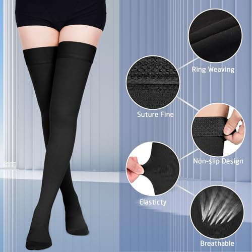 Compression Stockings for Women & Men, 15-20 mmHg Thigh High Compression socks, Medical Graduated Compression Support for Edema, Varicose Veins, Swelling