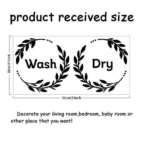 SUPERDANT Black Laundry Wall Stickers Wash & Dry Quotes Wall Decal Laundry Room Wallpaper Decor wirh Wreath Art Decal Sticker for Washer Dryer Home Decoration