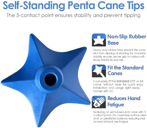 Superstar Self Standing Cane Tip has Non-Slip Heavy Duty Rubber Base to Prevent Slip, Cane Tips 3/4 inch Heavy Duty Replacement, 6-Inch Star Design for Superior Traction & Balance for Seniors