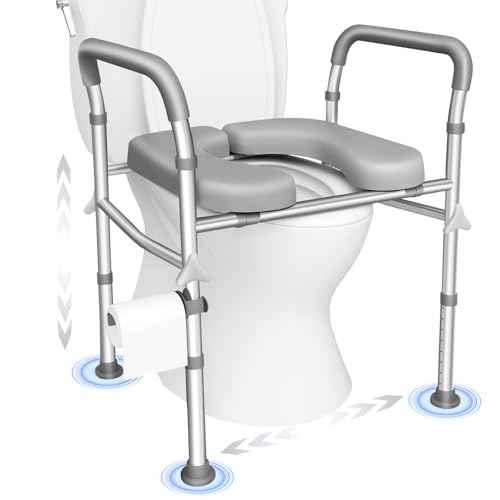 Raised Toilet Seat with Handles,2-in-1 Shower Chair & Toilet Seat Riser for Seniors, 8-Level Height & 3-Level Width Adjustment, Fits Must Body Sizes and Toilets, for Pregnant & Disabled