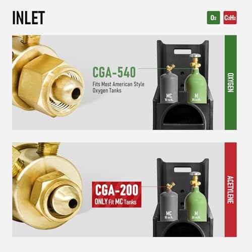 RX WELD Light Duty Oxygen Acetylene Regulator Set, CGA-540 Oxygen/CGA-200 Acetylene (For Small MC Tanks), Outlet 3/8"-24 A-Size
