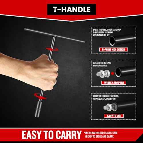 T-Handle Wrench Socket Set, Cr-V Steel T Wrench Set Metric Size 6mm to 14mm, Wrench Tool Socket with Long Reach for Motorcycle Dirtbike Bicycle Repair (7 Pack)