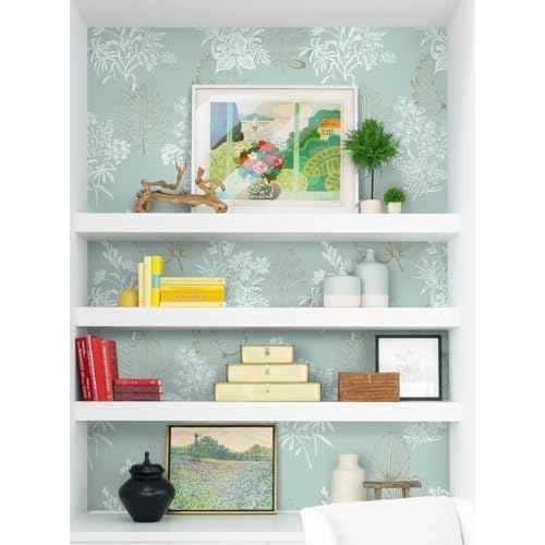 Peel and Stick Wallpaper Green Floral Contact Paper Modern Wall Paper Self-Adhesive Removable Waterproof for Bedroom Bathroom Papel Tapiz para Pared 16.14"x78.7"
