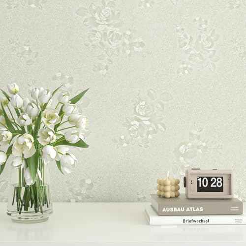 FunStick Vintage Beige Floral Wallpaper Peel and Stick Textured Embossed Beige Wallpaper Flower Contact Paper Peel and Stick Removable Wall Paper Vinyl Roll for Cabinets Bedroom Accent Walls 16"x80"