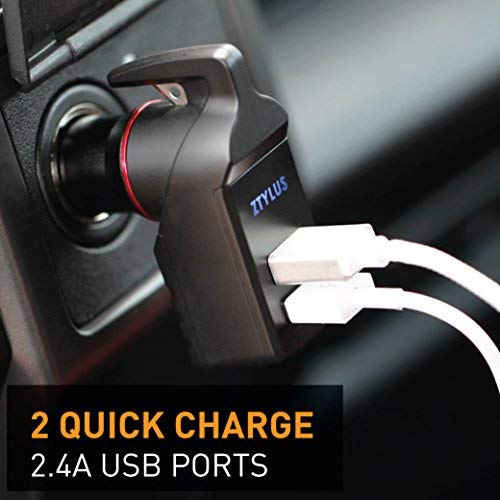 Ztylus Stinger Car Emergency Escape Tool, Spring-Loaded Window Breaker, Car Safety Hammer, Seatbelt Cutter and Window Glass breaker, USB Car Charger, 2 USB Ports Max 2.4A (Black)